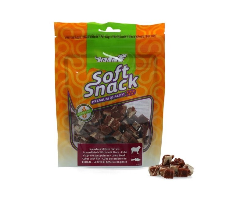 Recompense cuburi din carne de miel si peste Braaaf pentru caini