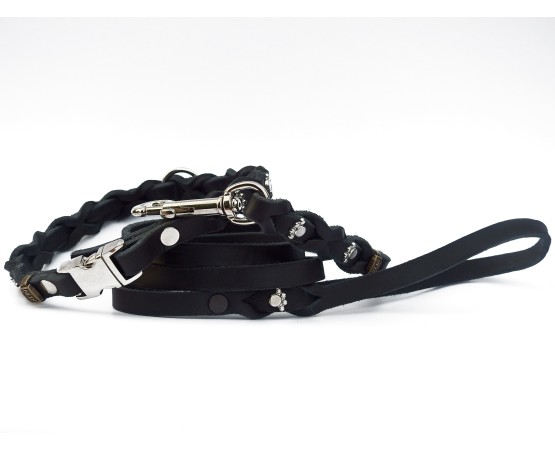 Set zgarda si lesa pentru caini , din piele naturala