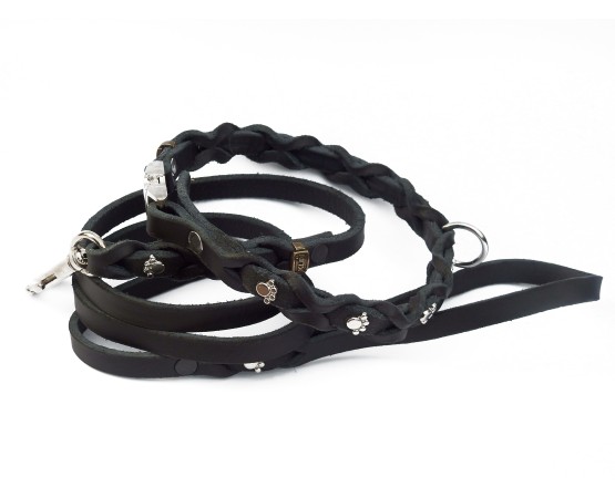 Set zgarda si lesa pentru caini , din piele naturala