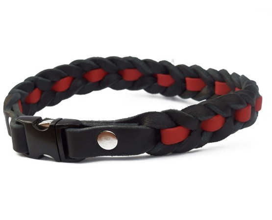 Zgarda impletita pentru caini , din piele in combinatie cu Biothane