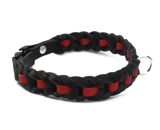 Zgarda impletita pentru caini , din piele in combinatie cu Biothane