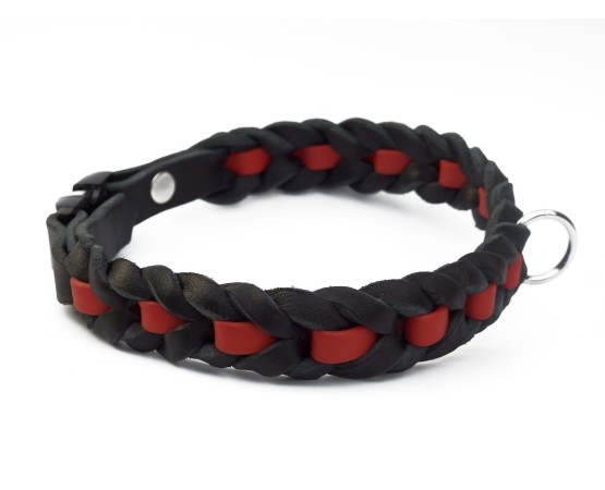 Zgarda impletita pentru caini , din piele in combinatie cu Biothane