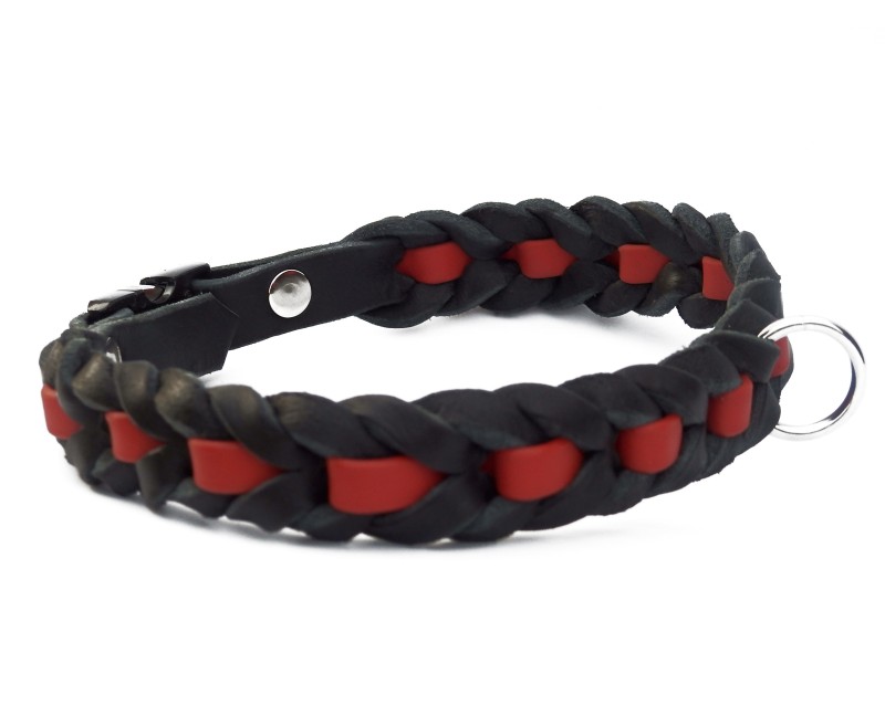 Zgarda impletita pentru caini , din piele in combinatie cu Biothane