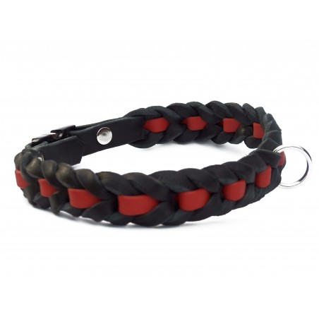 Zgarda impletita pentru caini , din piele in combinatie cu Biothane