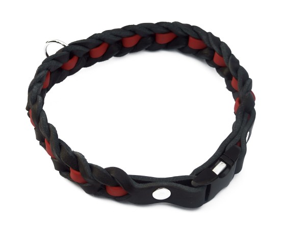 Zgarda impletita pentru caini , din piele in combinatie cu Biothane