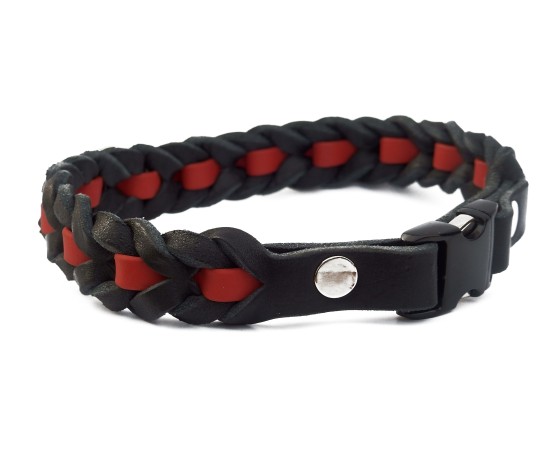 Zgarda impletita pentru caini , din piele in combinatie cu Biothane