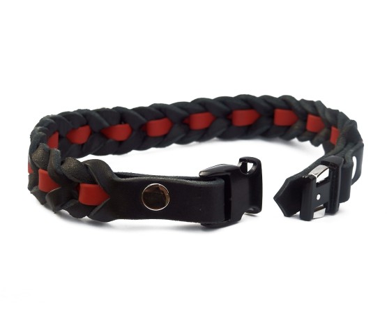 Zgarda impletita pentru caini , din piele in combinatie cu Biothane