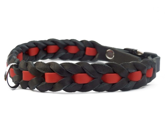 Zgarda impletita pentru caini , din piele in combinatie cu Biothane