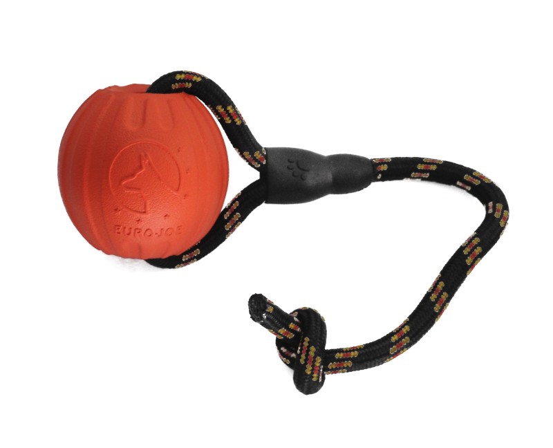 Minge cu snur Euro Joe Super Red Ball pentru dresaj canin 7 cm