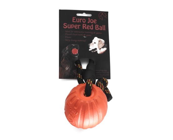 Minge cu snur Euro Joe Super Red Ball pentru dresaj canin 7 cm