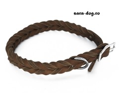 Zgarda de lux impletita din piele naturala TWIN Taupe pentru caini