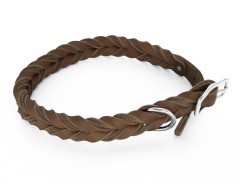 Zgarda de lux impletita din piele naturala TWIN Taupe pentru caini