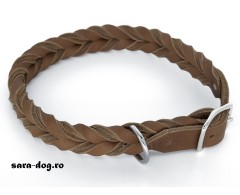 Zgarda de lux impletita din piele naturala TWIN Taupe pentru caini