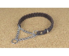 Zgarda profesionala strangulanta din piele impletita JHS Hundesport pentru caini