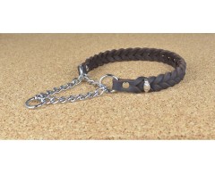 Zgarda profesionala strangulanta din piele impletita JHS Hundesport pentru caini