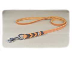 Lesa de lux din piele naturala cu capete impletite BICOLOR 12 mm / 130 cm - coniac - maro