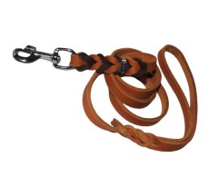 Lesa de lux din piele naturala cu capete impletite BICOLOR 12 mm / 130 cm - coniac - maro