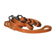 Lesa de lux din piele naturala cu capete impletite BICOLOR 12 mm / 130 cm - coniac - maro