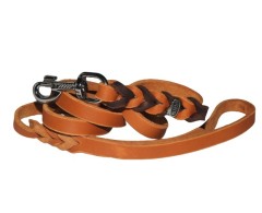 Lesa de lux din piele naturala cu capete impletite BICOLOR 12 mm / 130 cm - coniac - maro