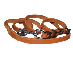 Lesa de lux din piele naturala cu capete impletite BICOLOR 12 mm / 130 cm - coniac - maro