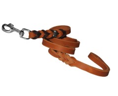 Lesa de lux din piele naturala cu capete impletite BICOLOR 15 mm / 130 cm - coniac - maro