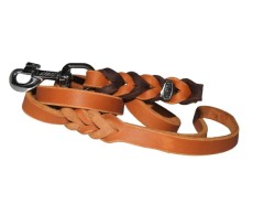 Lesa de lux din piele naturala cu capete impletite BICOLOR 15 mm / 130 cm - coniac - maro