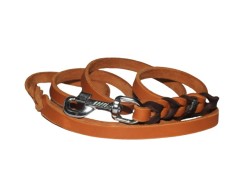 Lesa de lux din piele naturala cu capete impletite BICOLOR 15 mm / 130 cm - coniac - maro