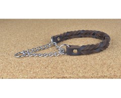 Zgarda strangulanta de lux din piele naturala colectia TWIN prevazuta cu lant pentru dresaj canin