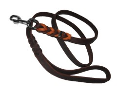 Lesa super premium Bicolor din piele naturala cu capete impletite 130 cm