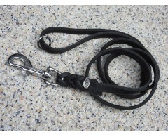 Lesa BLACK din piele naturala cu capete impletite si inel suplimentar 12 mm / 130 cm