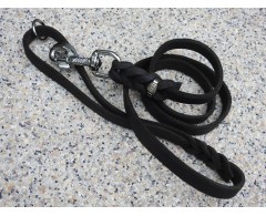 Lesa BLACK din piele naturala cu capete impletite si inel suplimentar 15 mm / 130 cm