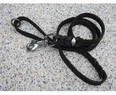 Lesa BLACK din piele naturala cu capete impletite si inel suplimentar 15 mm / 130 cm