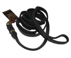 Lesa din piele cu capete impletite Black Junior Hundebedarf 12 mm / 220 feronerie alama