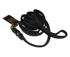 Lesa din piele cu capete impletite Black Junior Hundebedarf 12 mm / 220 feronerie alama