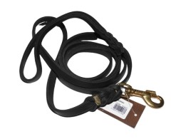 Lesa din piele cu capete impletite Black Junior Hundebedarf 12 mm / 220 feronerie alama