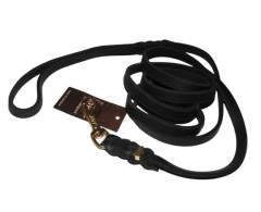 Lesa din piele cu capete impletite Black Junior Hundebedarf 12 mm / 220 feronerie alama