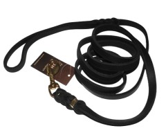 Lesa din piele cu capete impletite Black Junior Hundebedarf 12 mm / 220 feronerie alama