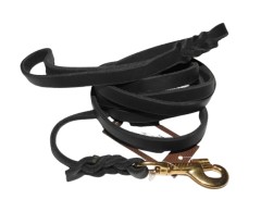 Lesa din piele cu capete impletite Black Junior Hundebedarf 12 mm / 220 feronerie alama