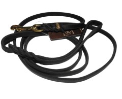 Lesa din piele naturala cu capete impletite Black Junior Hundebedarf 10 mm / 220 cm feronerie alama
