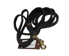 Lesa din piele naturala cu capete impletite Black Junior Hundebedarf 10 mm / 220 cm feronerie alama