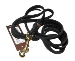 Lesa din piele naturala cu capete impletite Black Junior Hundebedarf 10 mm / 220 cm feronerie alama