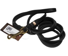 Lesa din piele naturala cu capete impletite Black Junior Hundebedarf 10 mm / 220 cm feronerie alama