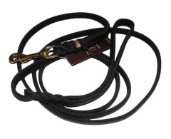 Lesa din piele naturala cu capete impletite Black Junior Hundebedarf 10 mm / 220 cm feronerie alama