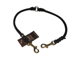Lesa dubla tip cuplu din piele naturala Black Junior Hundebedarf 8 mm / 2 x 40 cm feronerie alama