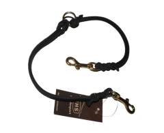 Lesa dubla tip cuplu din piele naturala Black Junior Hundebedarf 8 mm / 2 x 40 cm feronerie alama