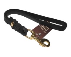 Lesa scurta tip bucla Black Junior Hundebedarf din piele naturala 15 mm / 35 cm feronerie alama