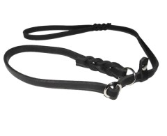 Lesa din piele Black Mamba pentru prezentare caini in expozitii canine , feronerie otel cromat 12 mm / 100 cm