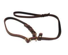Lesa din piele Black Mamba pentru prezentare caini in expozitii canine , feronerie alama 12 mm / 100 cm