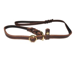 Lesa din piele Black Mamba pentru prezentare caini in expozitii canine , feronerie alama 12 mm / 100 cm