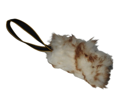 Tug din blana de oaie naturala cu maner scurt  pentru dresaj canin .